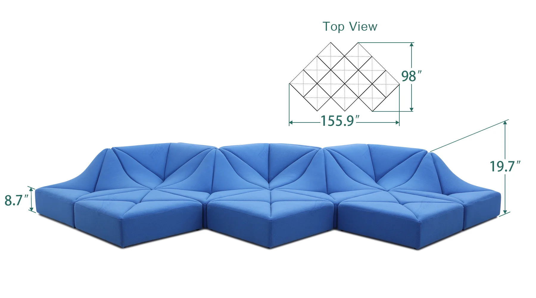dimension of the dune couch 12 pieces combination