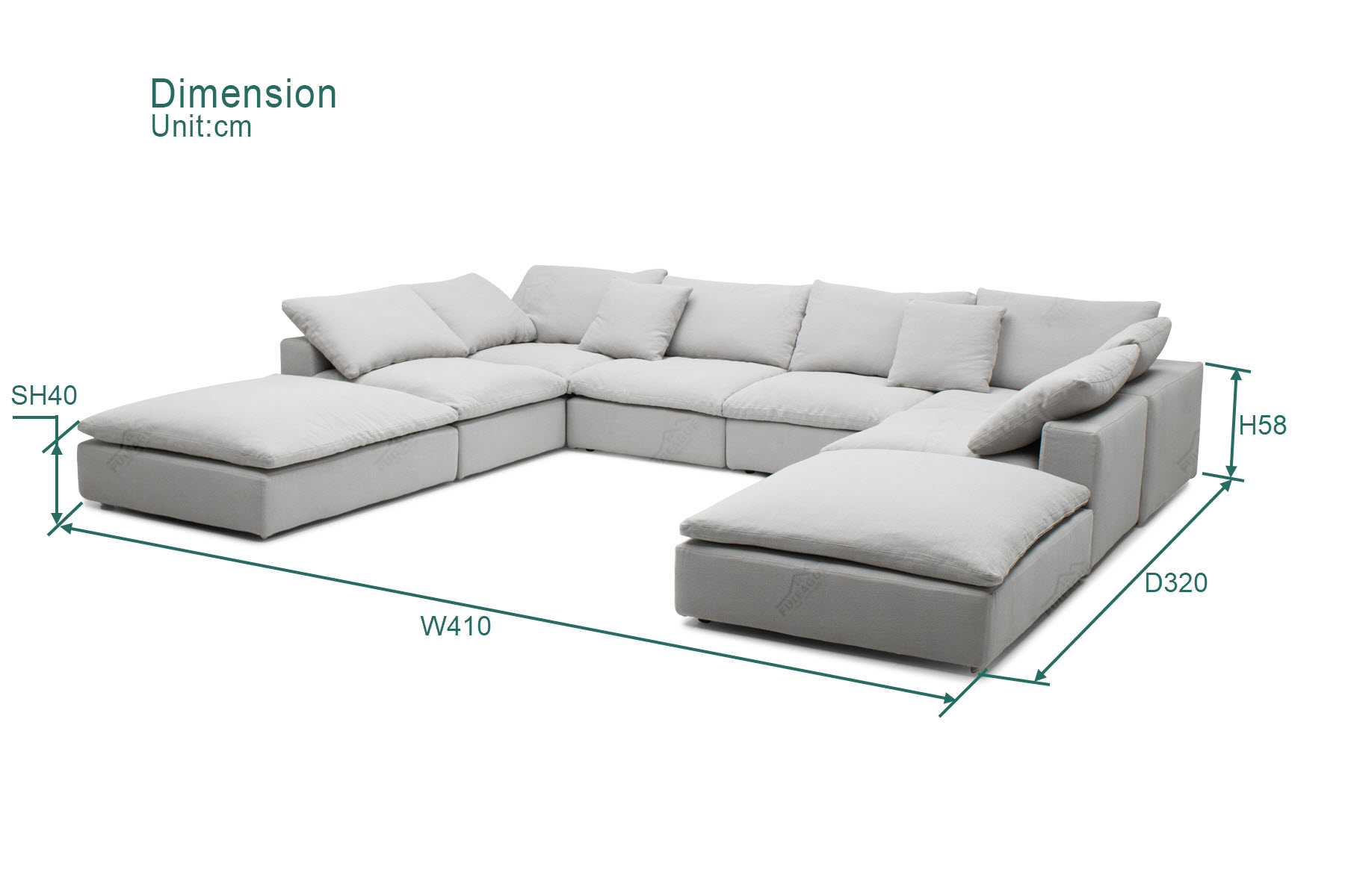 dimension of cloud couch 8 pieces