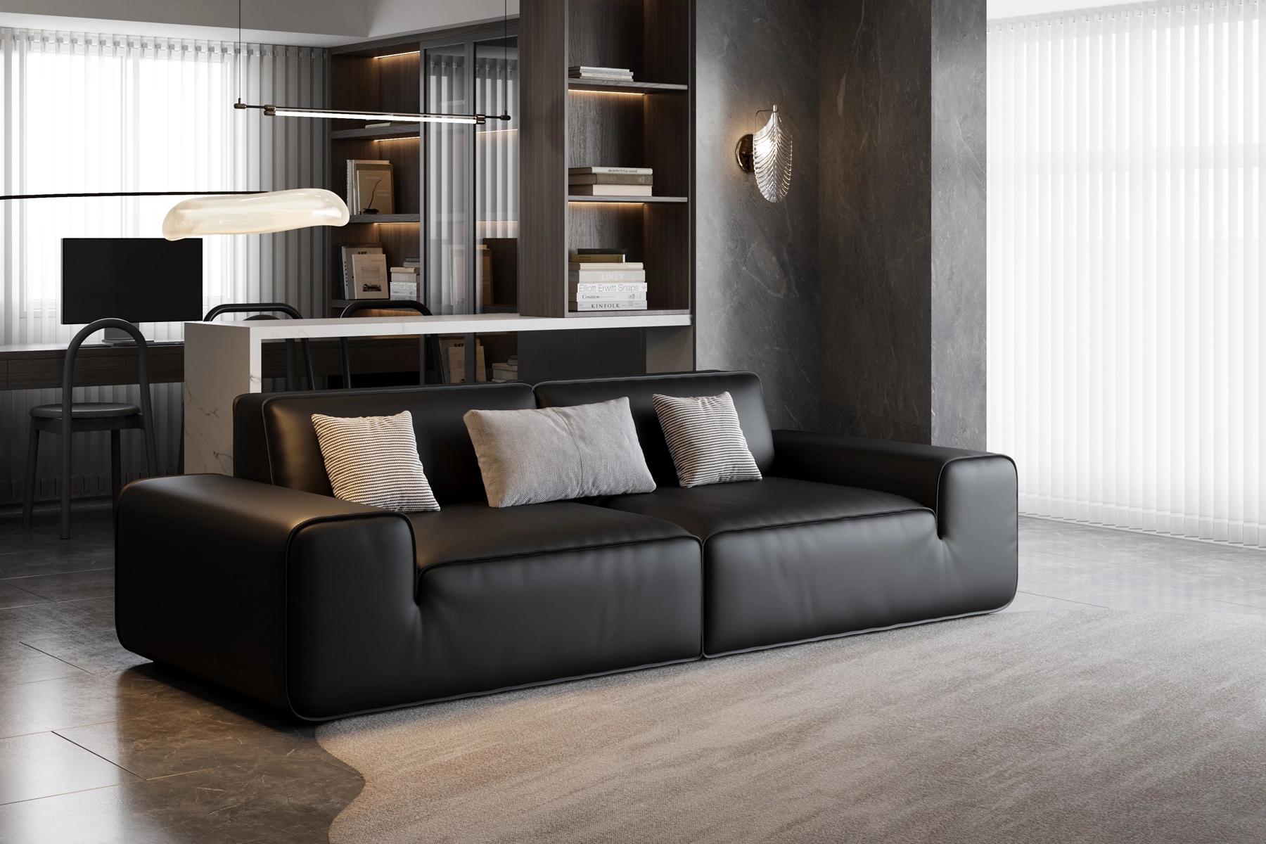 black leather modular couch