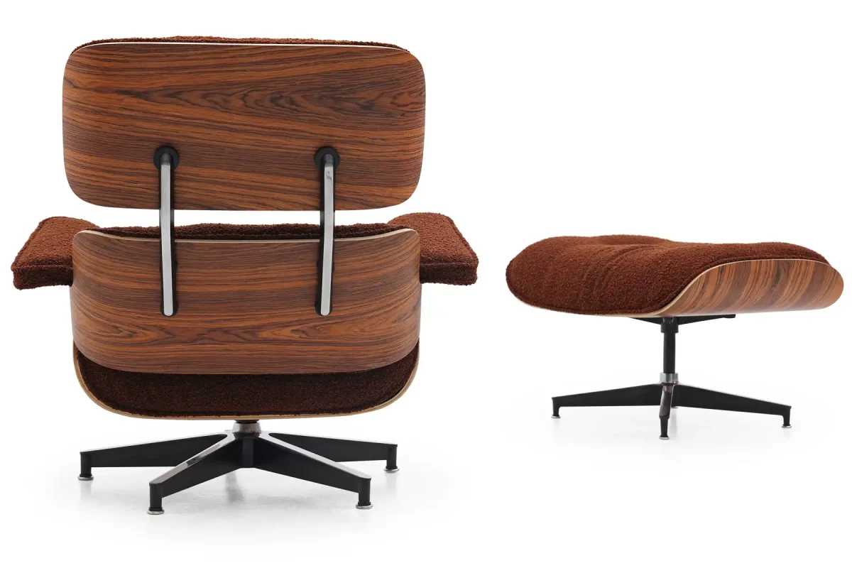 Boucle Fabric Eams Lounge Chair and Ottoman With HM Feet - Image 3