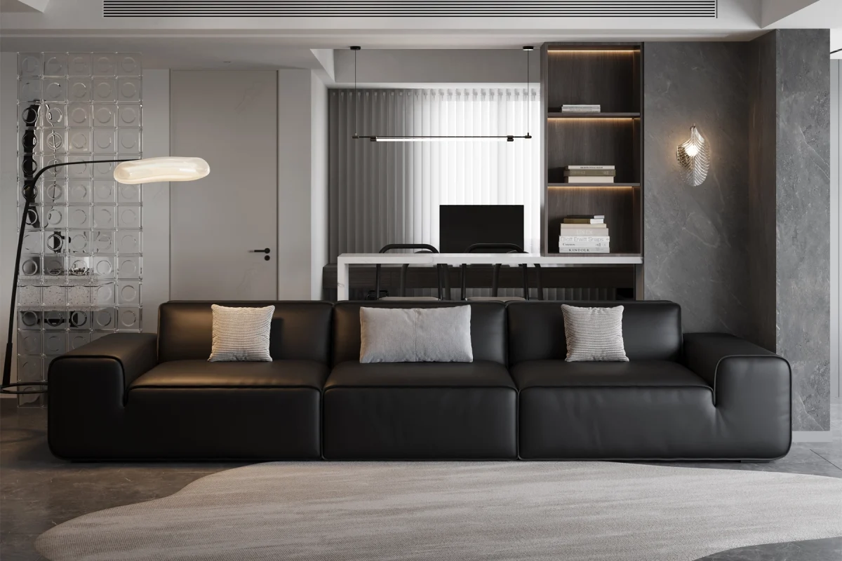 black leather modular sofa