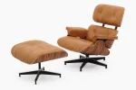 Vintage Waxed Leather Eams Lounge Chair and Ottoman With HM Feet